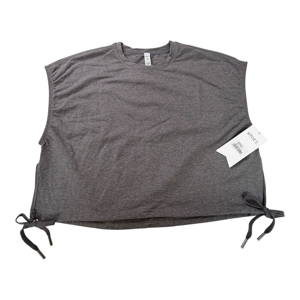 NEW Stori Aspire SWEAT TEE Women's 8 Crop Top Side Ties Heather Gray Sleeveless